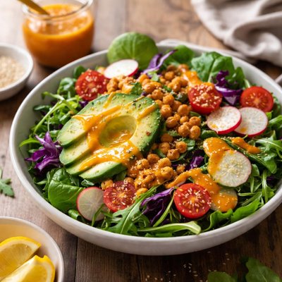 Salad with carrot ginger dressing