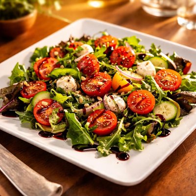 Salad with cherry tomatoes and balsamic glaze
