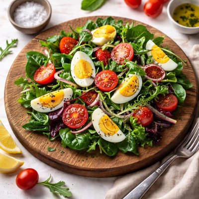 Salad with cherry tomatoes and boiled eggs