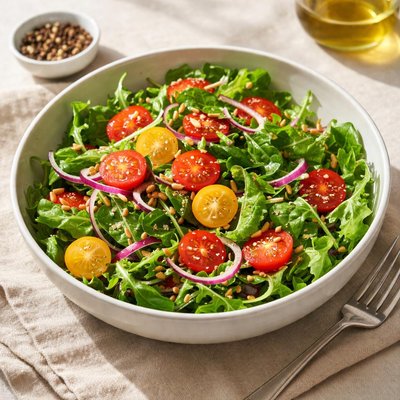 Salad with cherry tomatoes and greens