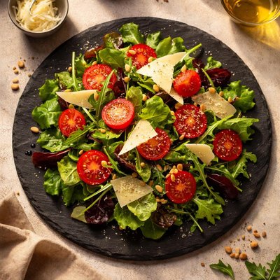 Salad with cherry tomatoes and parmesan cheese