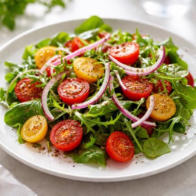 Salad with cherry tomatoes and red onions