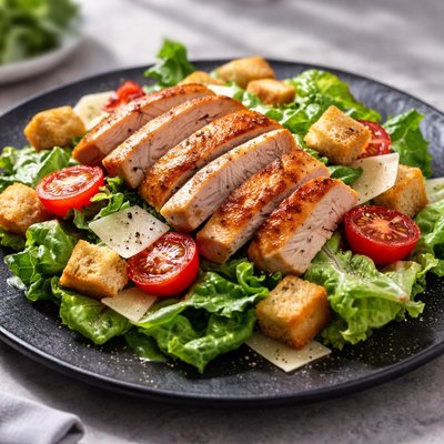 Salad with chicken and croutons