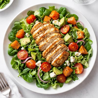 Salad with chicken and sweet potatoes