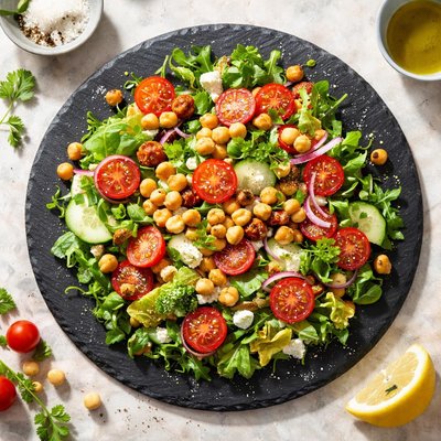 Salad with chickpeas and cherry tomatoes