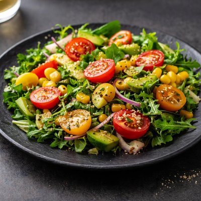 Salad with corn and cherry tomatoes