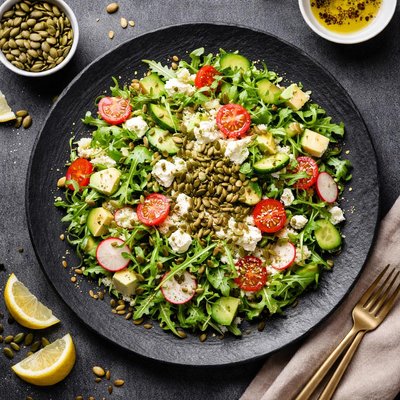 Salad with couscous and pumpkin seeds