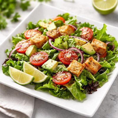 Salad with croutons and lime