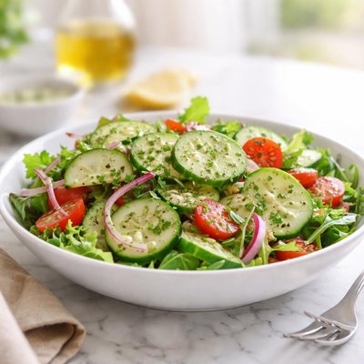 Salad with cucumber and dressing