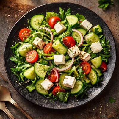 Salad with cucumber and feta cheese