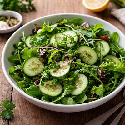 Salad with cucumber and greens