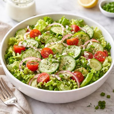 Salad with cucumber and ranch dressing