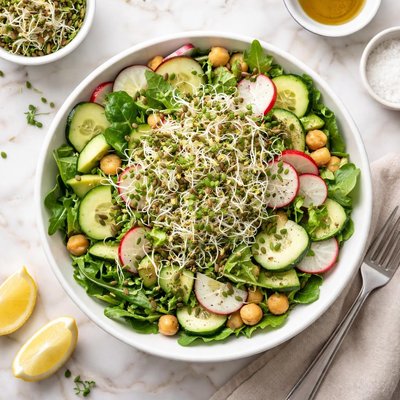 Salad with cucumber and sprouts