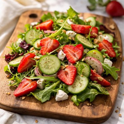 Salad with cucumbers and strawberries