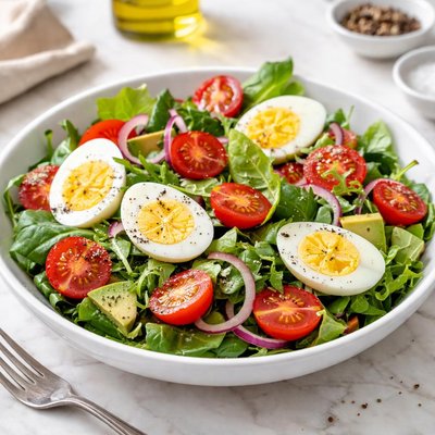 Salad with eggs and tomatoes
