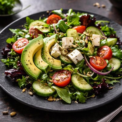 Salad with feta and avo