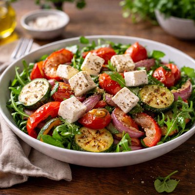 Salad with feta cheese and grilled vegetables