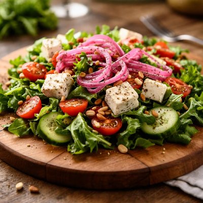 Salad with feta cheese and pickled onions