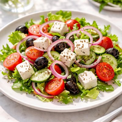 Salad with feta cheese and red onions