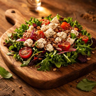 Salad with feta cheese and seeds