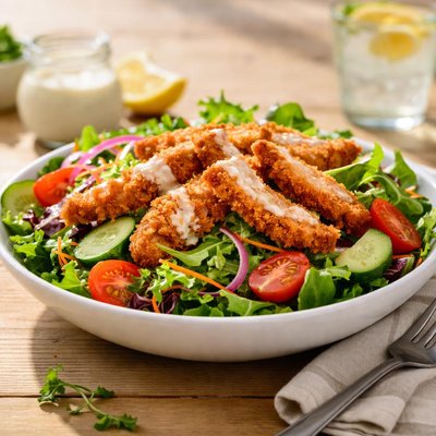 Salad with fried chicken