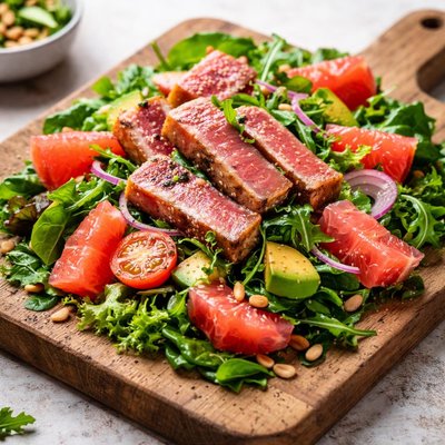 Salad with grapefruit and tuna