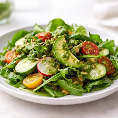 Salad with green dressing
