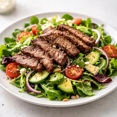 Salad with grilled beef