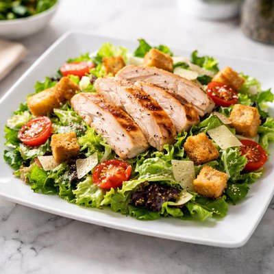 Salad with grilled chicken and croutons