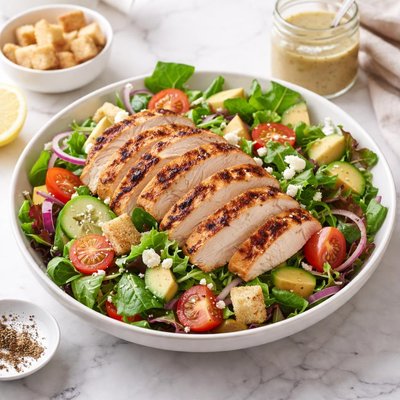 Salad with grilled chicken and dressing