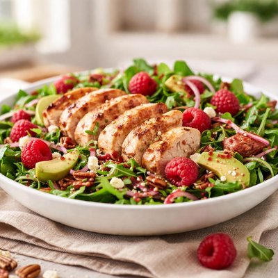Salad with grilled chicken and raspberry vinaigrette