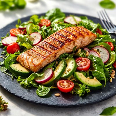 Salad with grilled salmon
