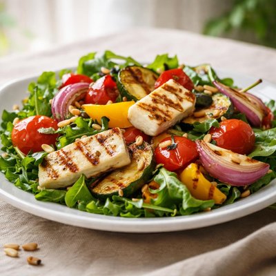 Salad with grilled vegetables and cheese