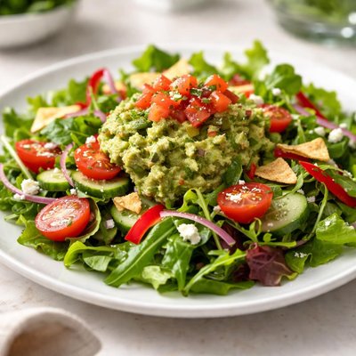 Salad with guacamole and tomato