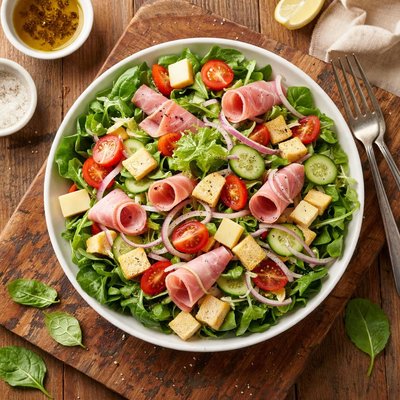 Salad with ham and cheese