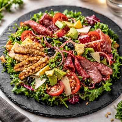 Salad with mixed meats and cheese