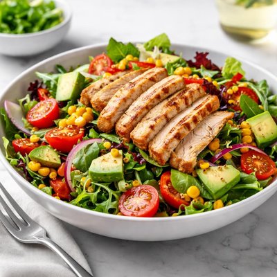 Salad with mixed vegetables and meat