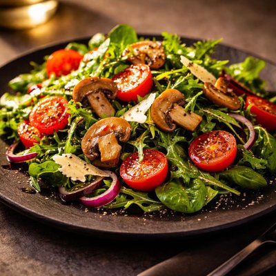 Salad with mushrooms and cherry tomatoes
