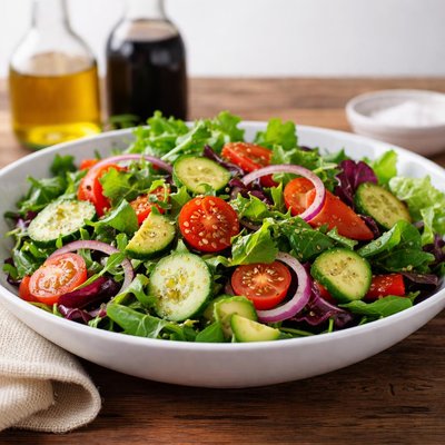 Salad with oil and vinegar dressing