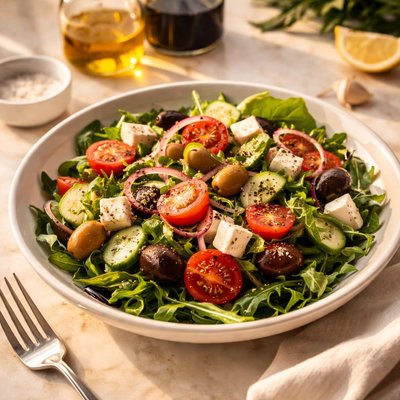 Salad with okive oil and balsamic vinegar