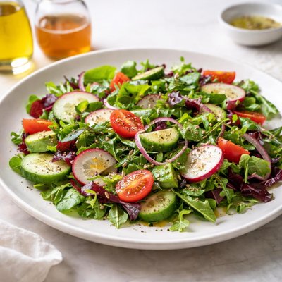 Salad with olive oil and apple cider vinegar dressing