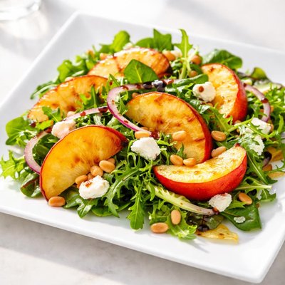 Salad with peaches and pine nuts