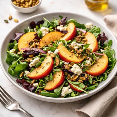 Salad with peaches and pistachios