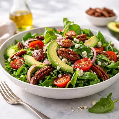 Salad with pecans and avocado