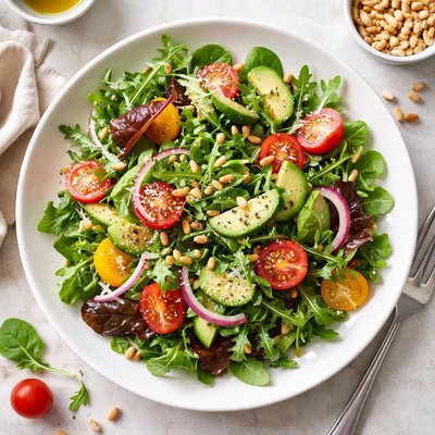 Salad with pine nuts and tomatoes