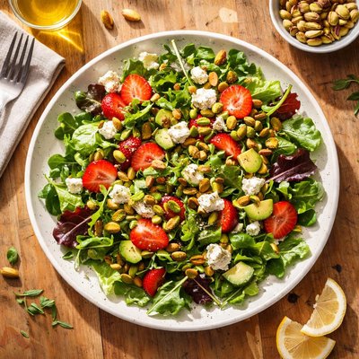 Salad with pistachios and cheese