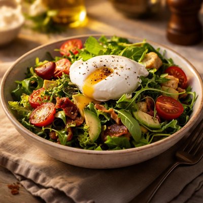 Salad with poached egg