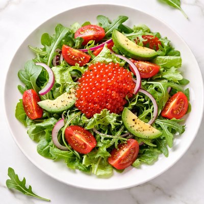 Salad with red caviar