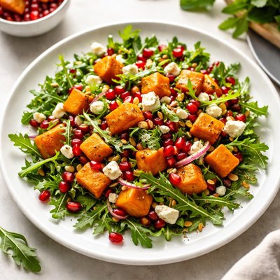 Salad with roasted pumpkin and pomegranate