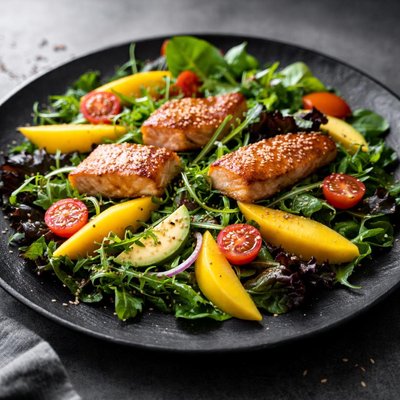 Salad with salmon and mango